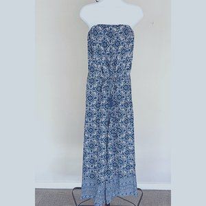 Blue & White Floral Strapless Jumpsuit - size small
